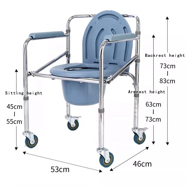 Comfortable Commode Chairs Foldable Portable Manual Toilet Bedpan Transfer Chair with Wheels