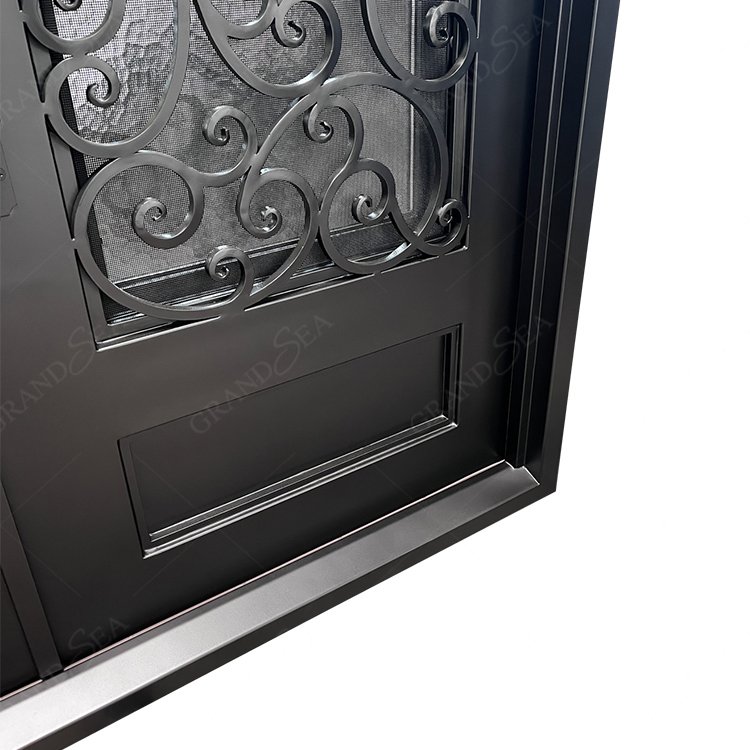 Main Entrance Customized Luxury Exterior Wrought Double Glass Iron Door