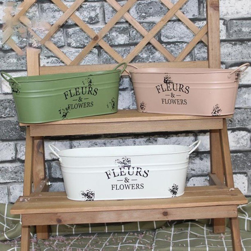 New Design Large Oval Iron Planter Container Organizer with Green Powder Coated Finished for Flower Arrangements Party Wedding