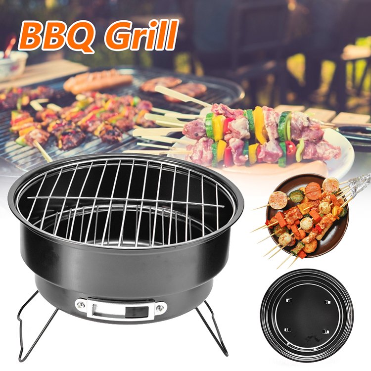 Mini Round Indoor Portable Barbecue Grill Folding Charcoal Portable Charcoal Grill for Outdoor Grilling With Cooler Bag