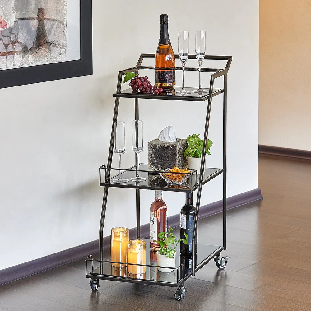 Bar Cart or Service Trolleys in Stainless Steel & Iron in Gold ,Rose Gold & Powder Coating used in Restaurants , Home and Lounge