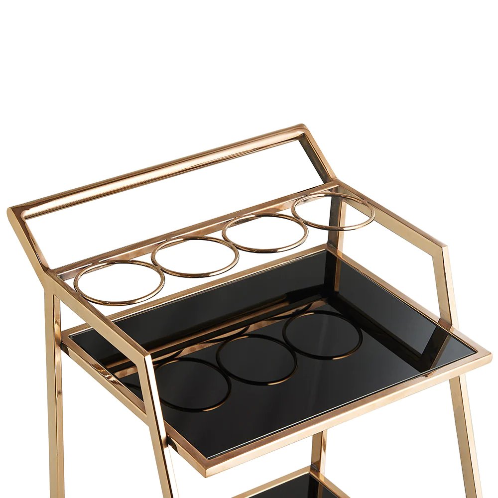 Bar Cart or Service Trolleys in Stainless Steel & Iron in Gold ,Rose Gold & Powder Coating used in Restaurants , Home and Lounge