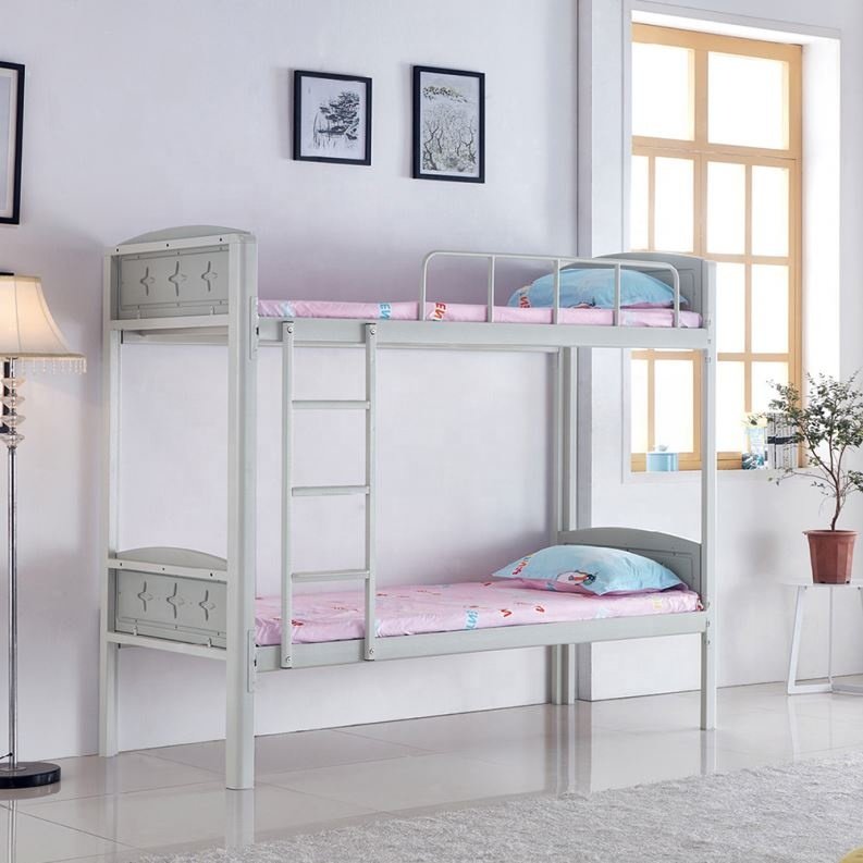 Modern steel bunk bed frame design home school dormitory camping hotel hostel use adult metal bunk bed with storage cabinet deck