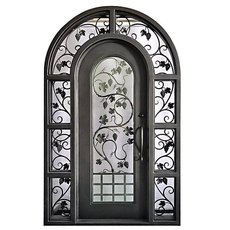 Villa Front Entry Door With English Style Luxury Entrance Wrought Iron Single Door With Kickboard And Side Window