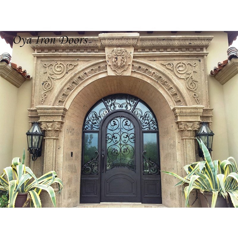 Villa Front Entry Door With English Style Luxury Entrance Wrought Iron Single Door With Kickboard And Side Window
