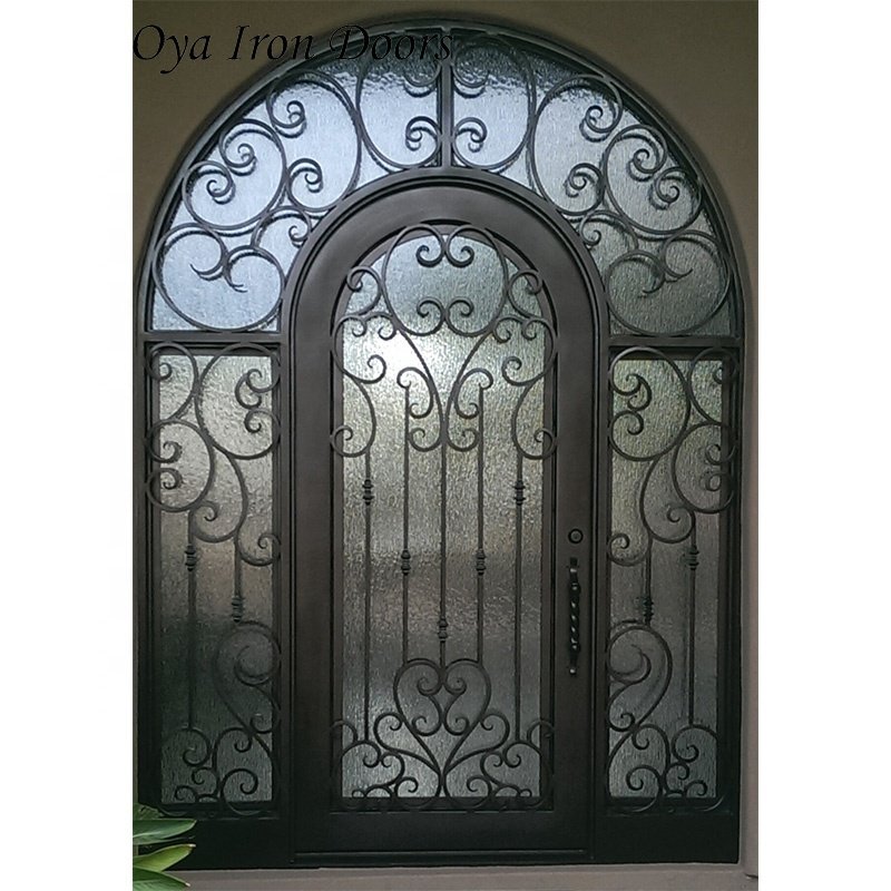 Villa Front Entry Door With English Style Luxury Entrance Wrought Iron Single Door With Kickboard And Side Window
