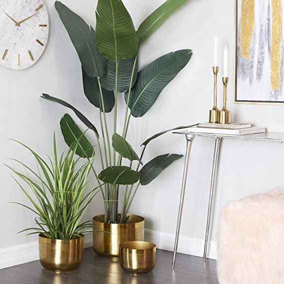 Modern Metal Decorative Indoor Outdoor Flower Pot and planters for Living Room Kitchen Office Patio Entryway Gold Customizable