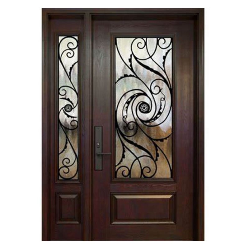 Cheap price modern design house entrance main door wrought steel iron security door prices with sidelight