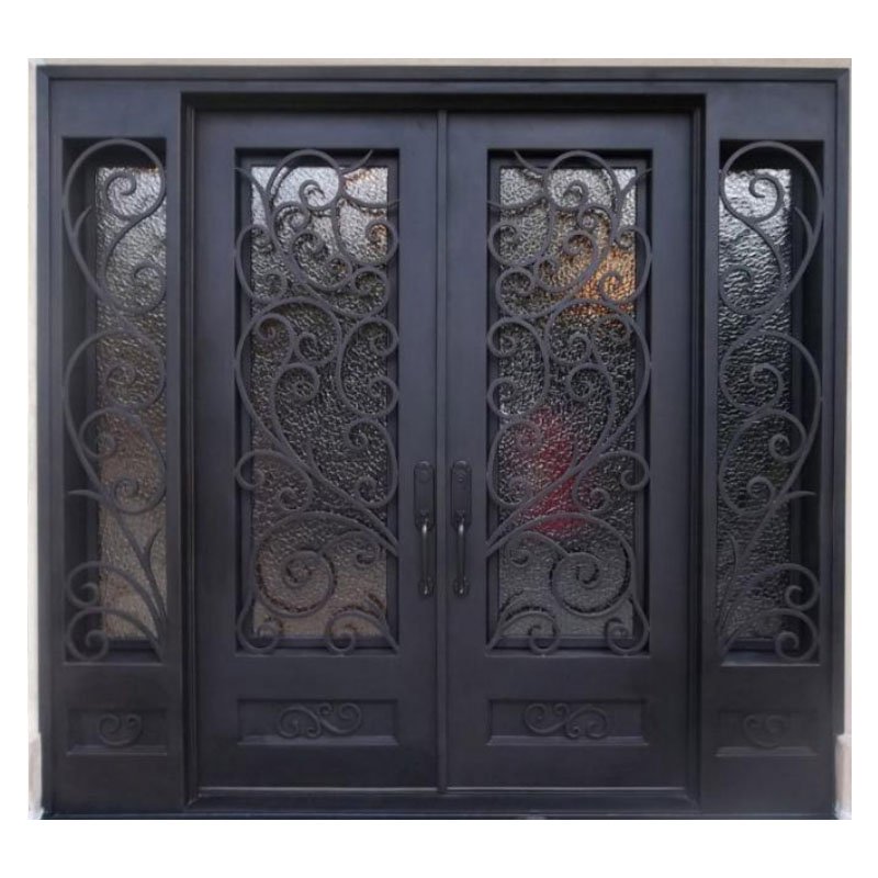 Cheap price modern design house entrance main door wrought steel iron security door prices with sidelight