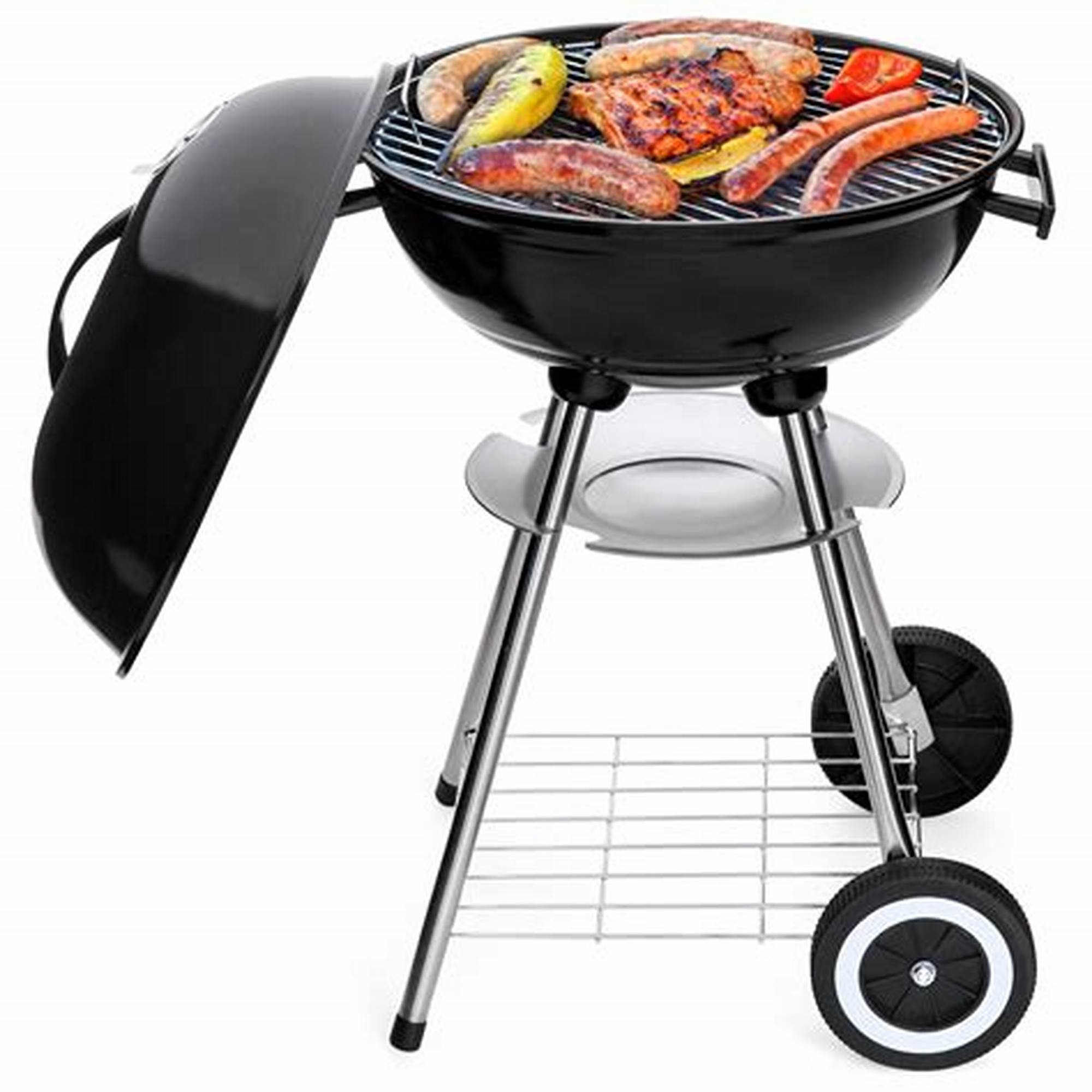 Round Cooking Grill Barbecue Smoker with Chimney Charcoal BBQ with Lid
