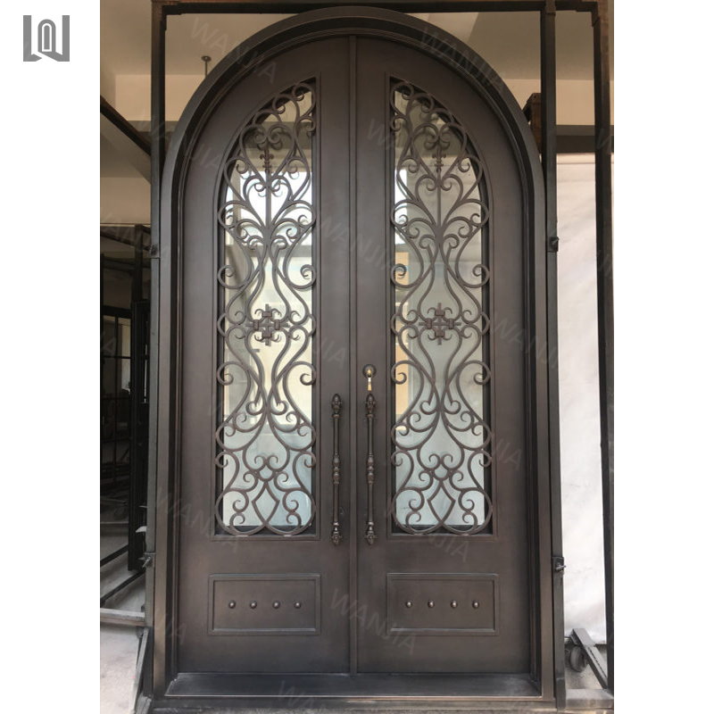 Wholesaler hot selling exterior front entry french door security front wrought iron double door entry iron french door