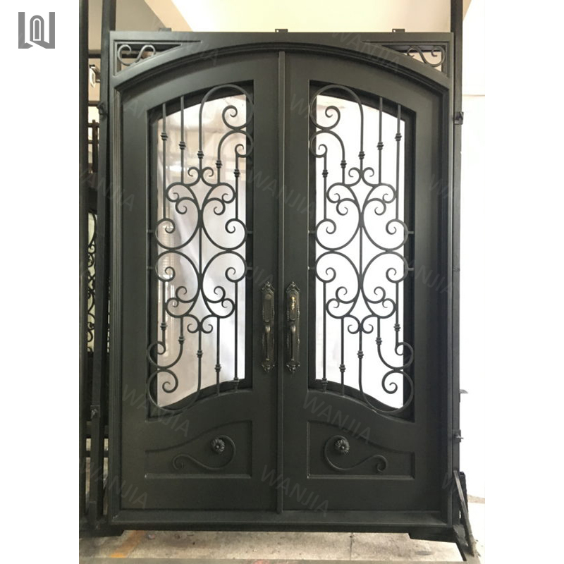 Wholesaler hot selling exterior front entry french door security front wrought iron double door entry iron french door
