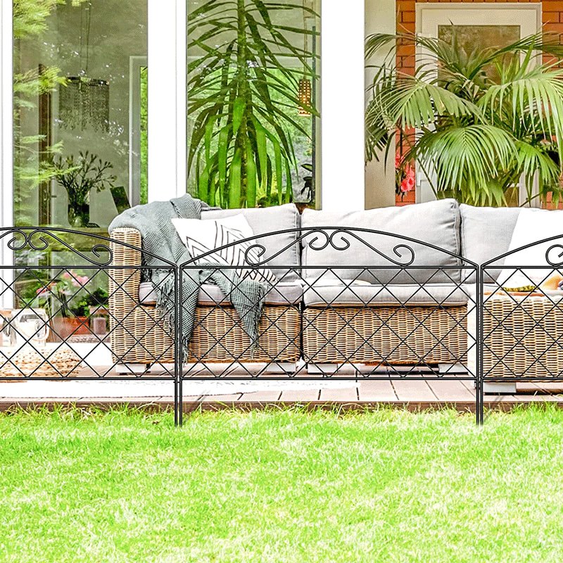 Metal Garden Fence Panel Set,Rustproof Wrought Iron Small Garden Fence Edging Flower Bed Animal Barrier Border