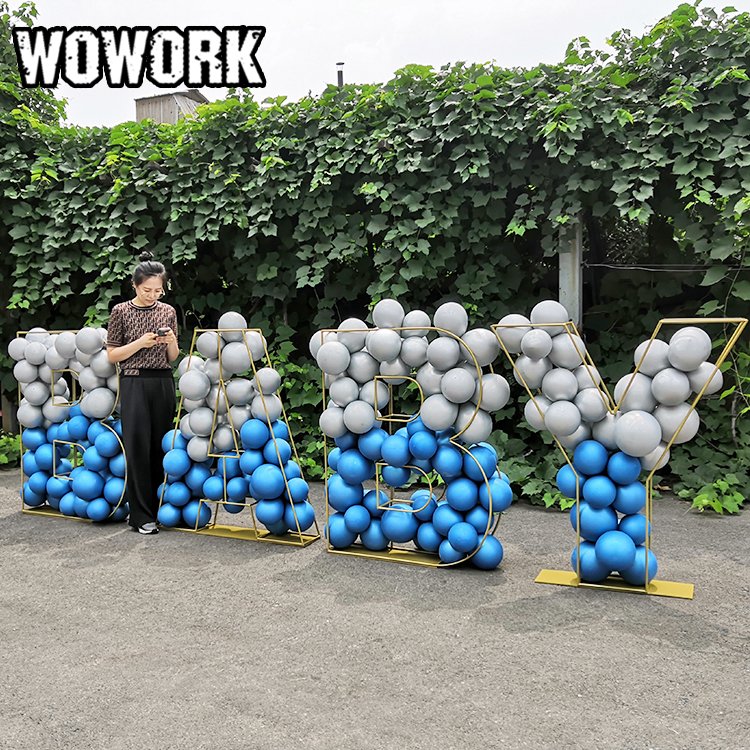 2024 WOWORK detachable metal iron outdoor frame metal letters balloon fillable letter number for birthday wedding decoration
