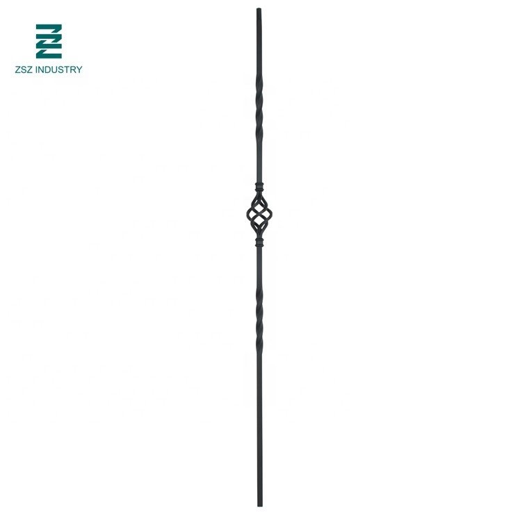 Stair Parts 1/2inch Satin Black Single Basket With Double Twist Iron Stair Spindles Balusters Wrought Iron Balusters