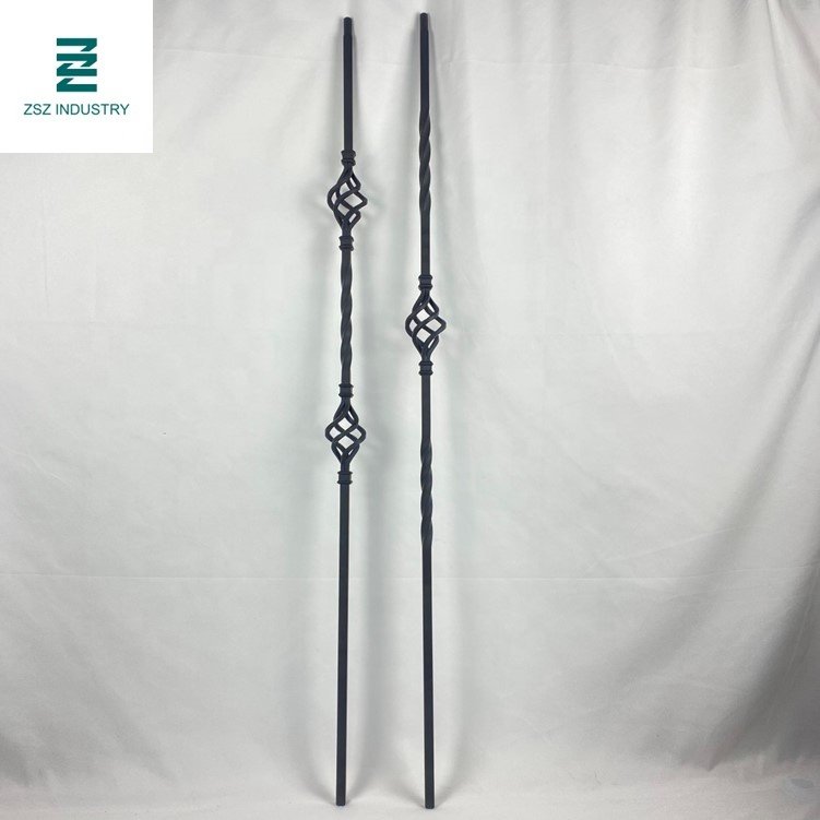 Stair Parts 1/2inch Satin Black Single Basket With Double Twist Iron Stair Spindles Balusters Wrought Iron Balusters