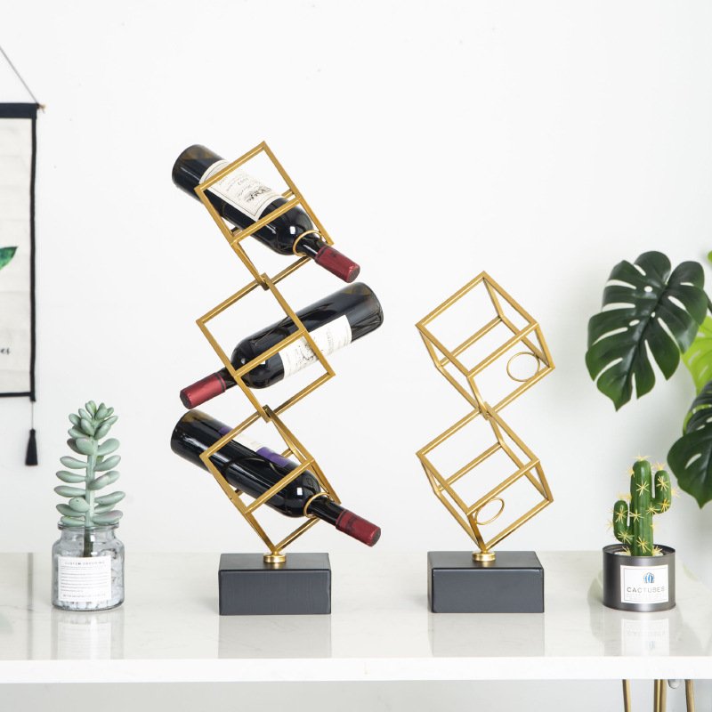 Factory Price Luxury Gold Metal Wine Racks Countertop Bar Bottle Display Shelf Wine Holder