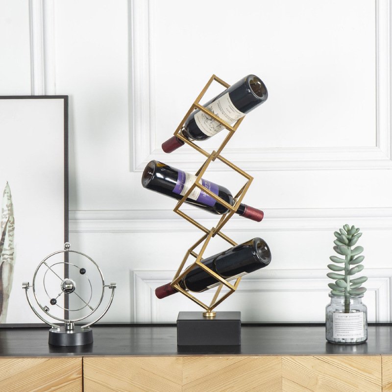 Factory Price Luxury Gold Metal Wine Racks Countertop Bar Bottle Display Shelf Wine Holder
