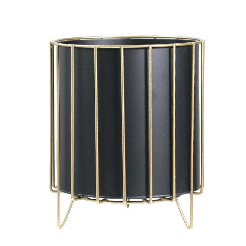 Decorative Flower Pot Black Powder Coated Finish Metal Flower Pot Set of (3)
