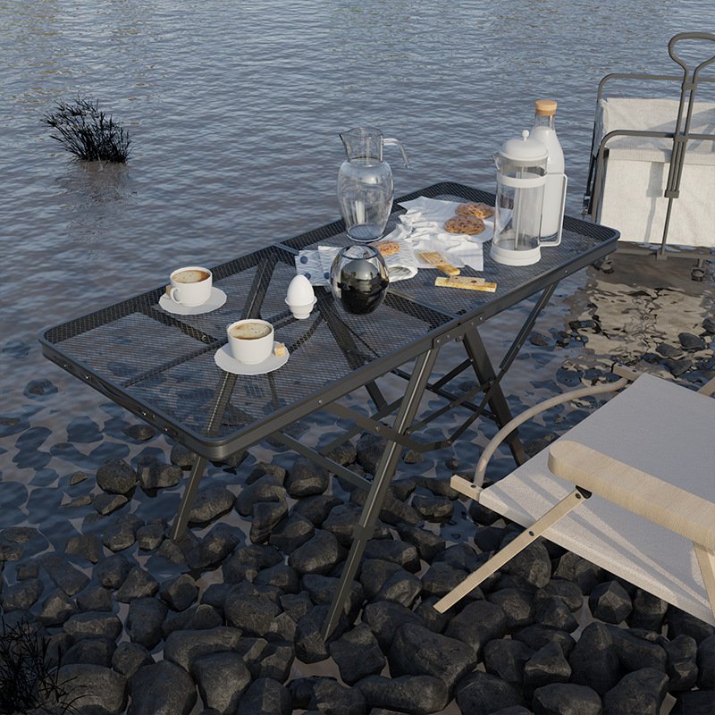 Grill Table Folding Camping Table Card Table Adjustable Height & Width Mesh Bag Side-Pocket Lightweight Carry Handle for Outdoor