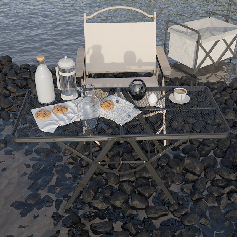 Grill Table Folding Camping Table Card Table Adjustable Height & Width Mesh Bag Side-Pocket Lightweight Carry Handle for Outdoor