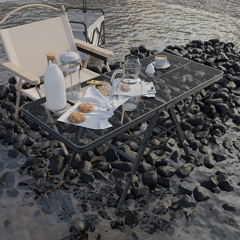 Grill Table Folding Camping Table Card Table Adjustable Height & Width Mesh Bag Side-Pocket Lightweight Carry Handle for Outdoor