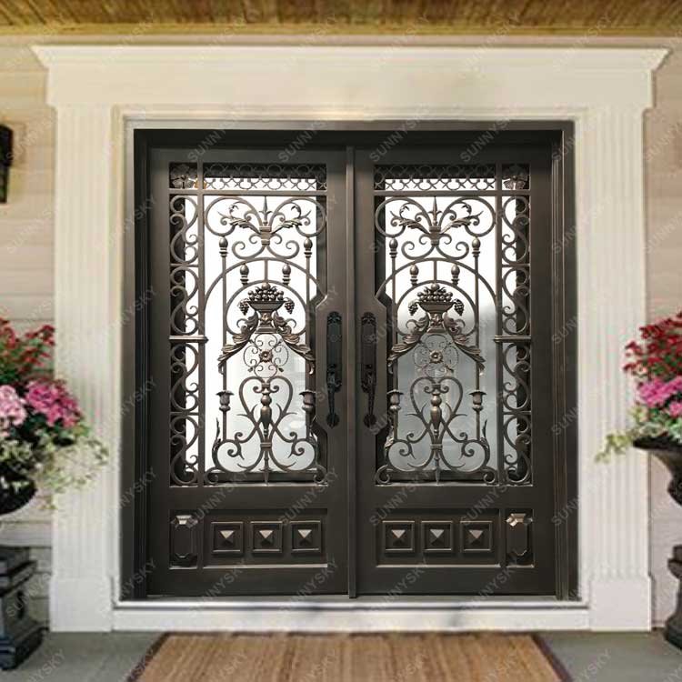 XIYATECH Residential main front entry metal doors security doors design exterior entrance double wrought iron door