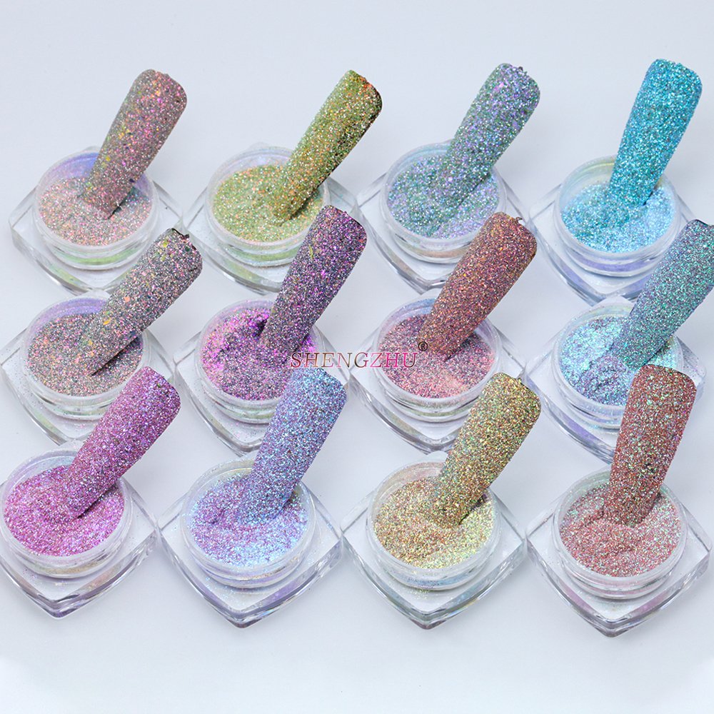 SHENGZHU Super Sparkle Aurora 12 Colors Flash Reflective Holographic For Nails Diamond Glitter