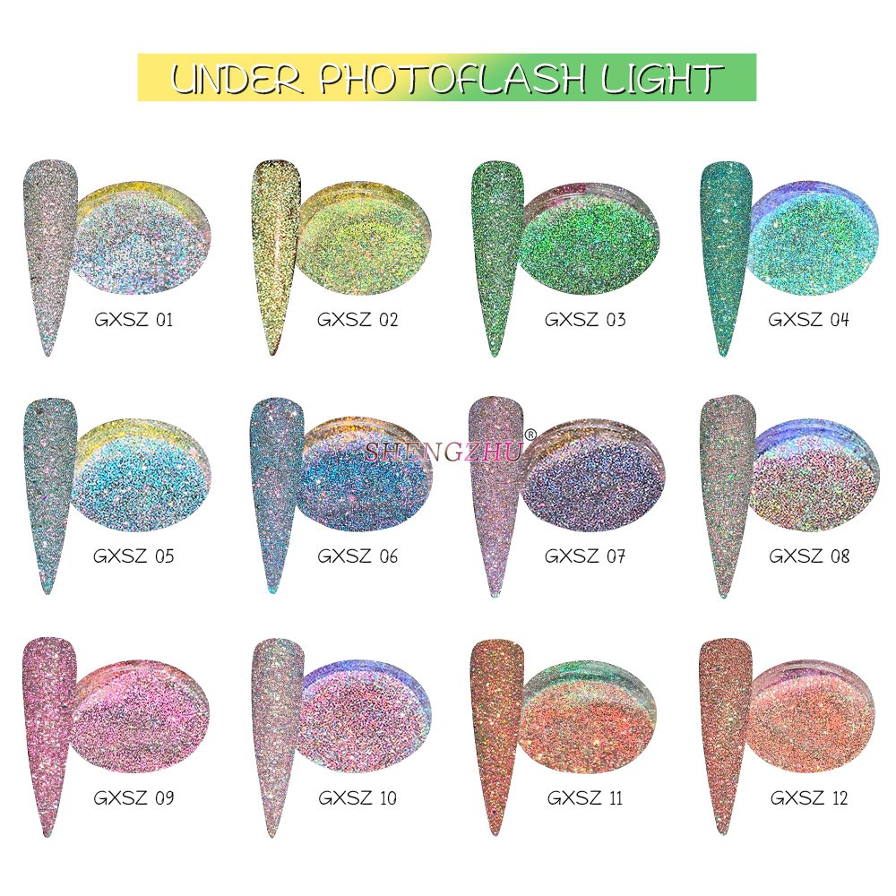 SHENGZHU Super Sparkle Aurora 12 Colors Flash Reflective Holographic For Nails Diamond Glitter