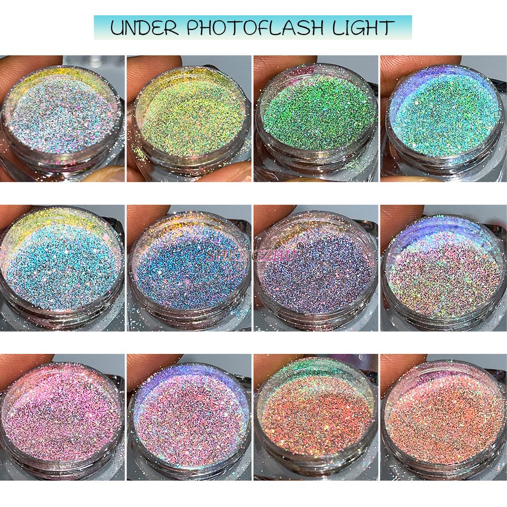 SHENGZHU Super Sparkle Aurora 12 Colors Flash Reflective Holographic For Nails Diamond Glitter