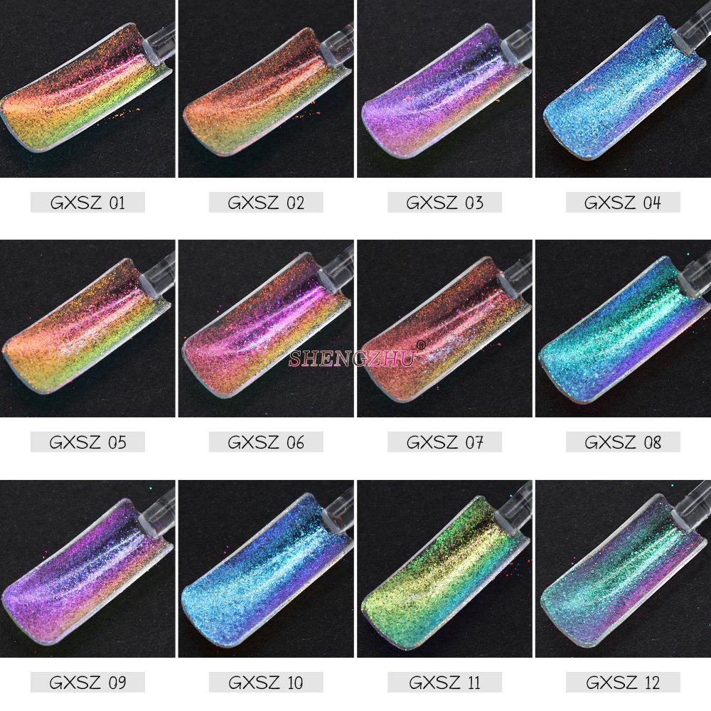 SHENGZHU Super Sparkle Aurora 12 Colors Flash Reflective Holographic For Nails Diamond Glitter