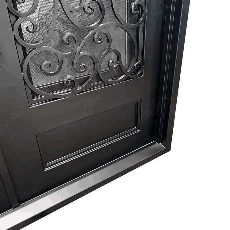 Smart Lock Custom Luxury Simple Unique Cheap Safety Interior French Mesh Net Front Villa Glass Double Grill forged Iron Door