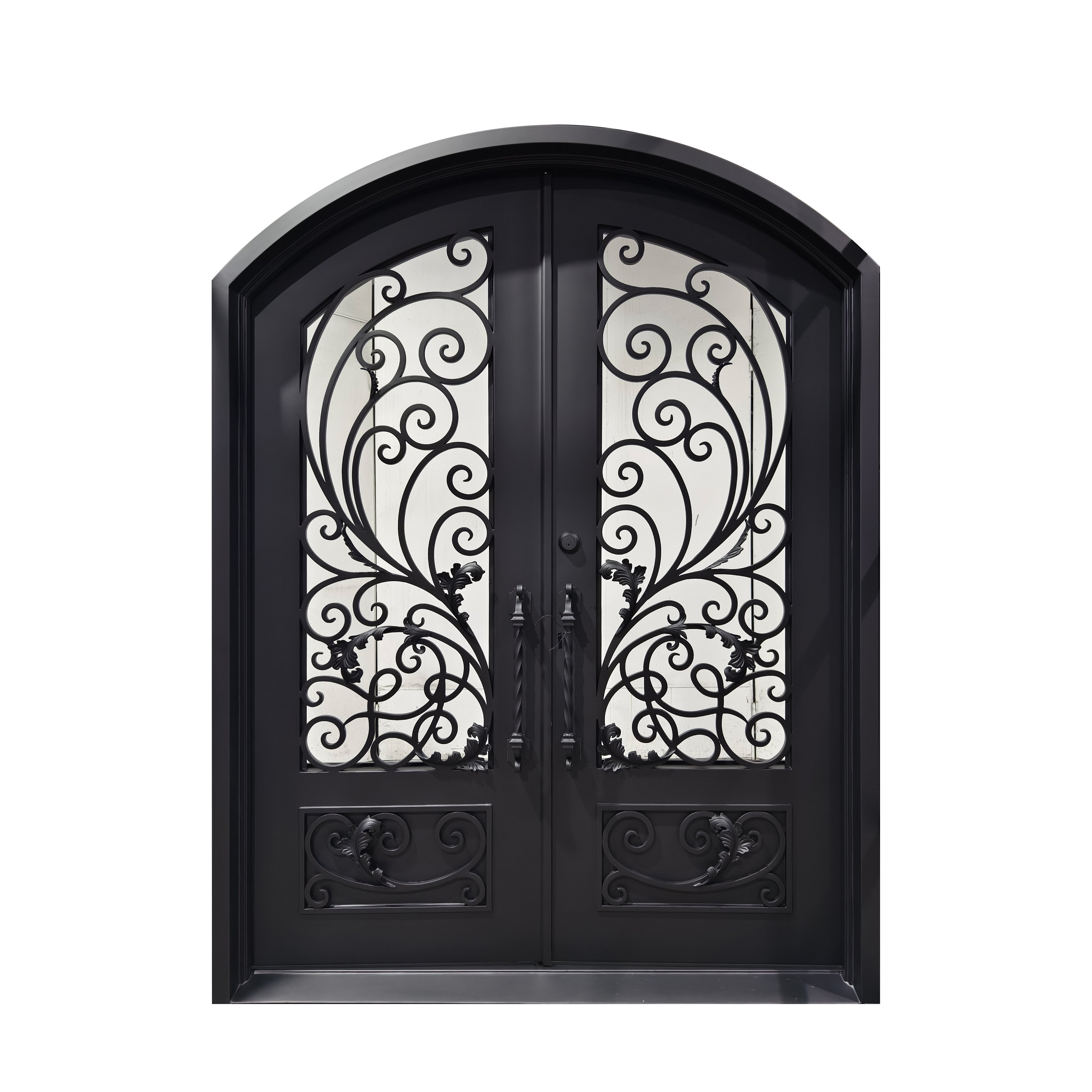 Smart Lock Custom Luxury Simple Unique Cheap Safety Interior French Mesh Net Front Villa Glass Double Grill forged Iron Door