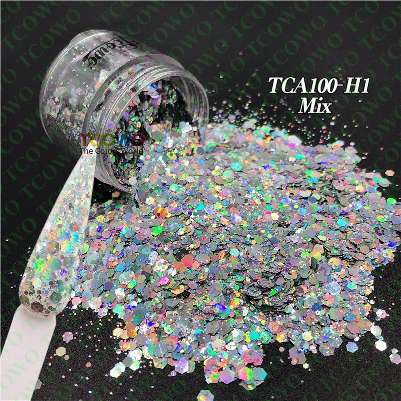 Wholesale 24 Colors Bright Colorful Polyester Hexagon Holographic Mix Chunky Body Glitter Flakes powder