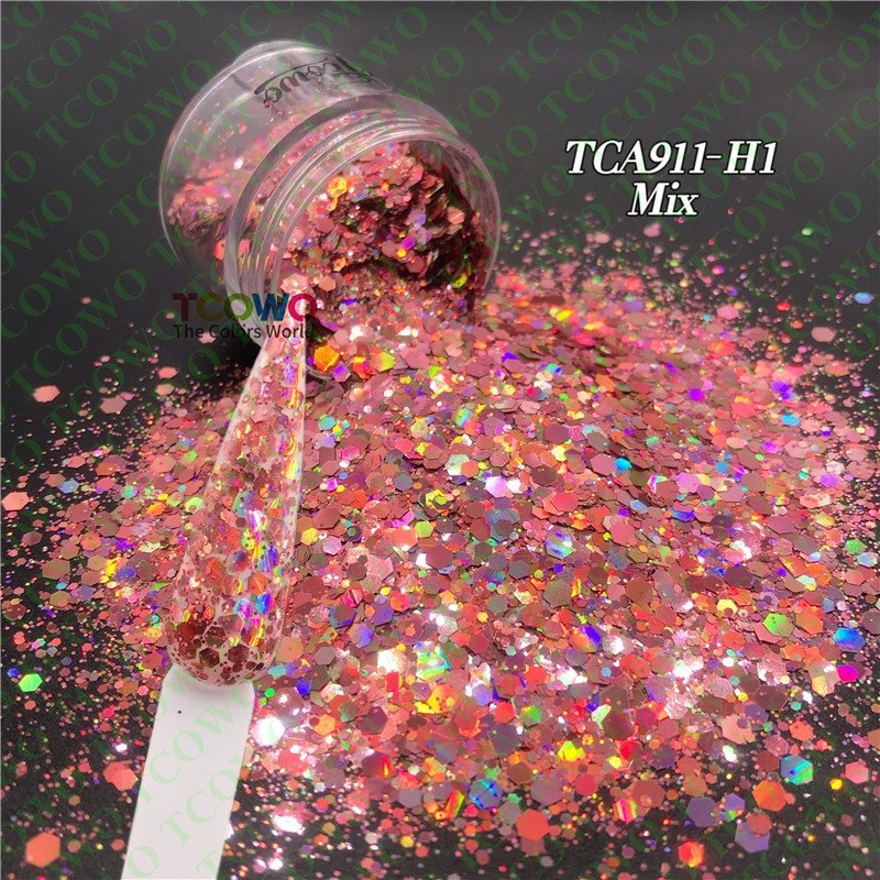 Wholesale 24 Colors Bright Colorful Polyester Hexagon Holographic Mix Chunky Body Glitter Flakes powder