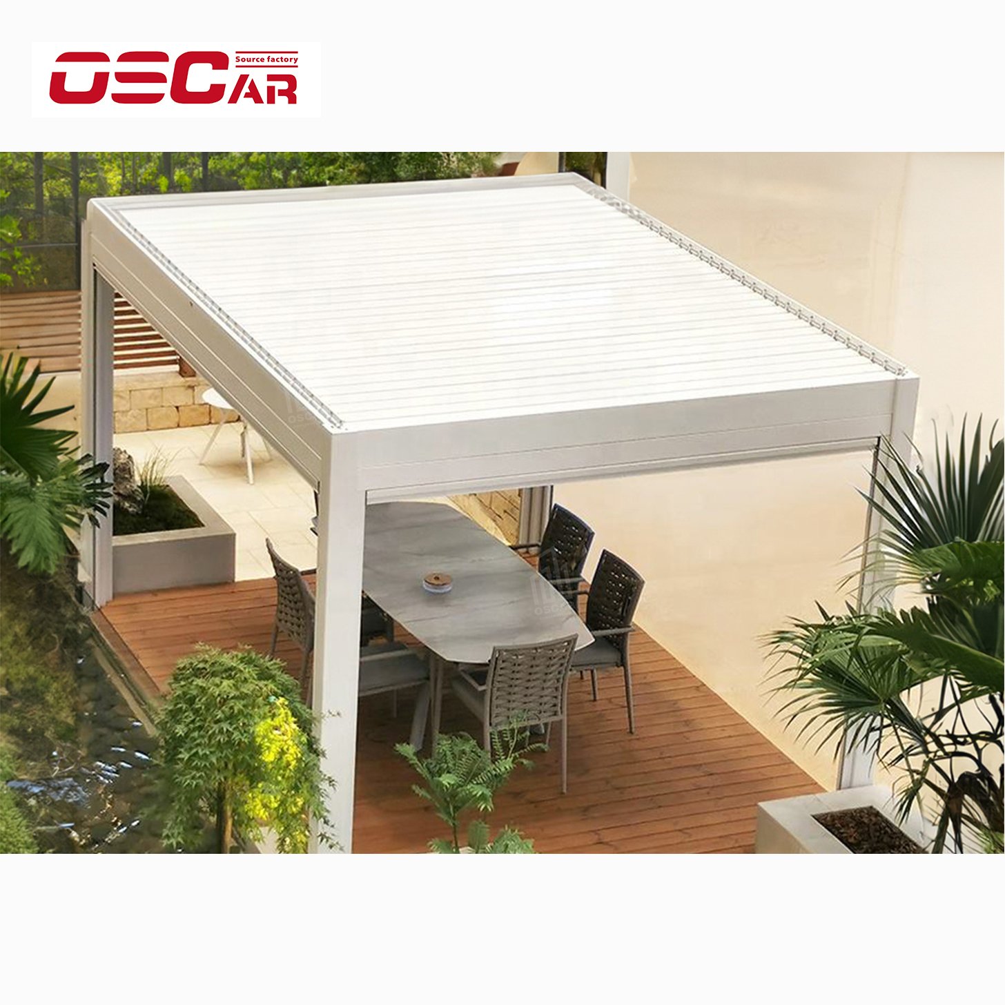 Pergola Modern Design Patio Gazebo Motorized Automatic Bioclimatic Aluminium Movable Louvered Roof Pergola for Outdoor Garden