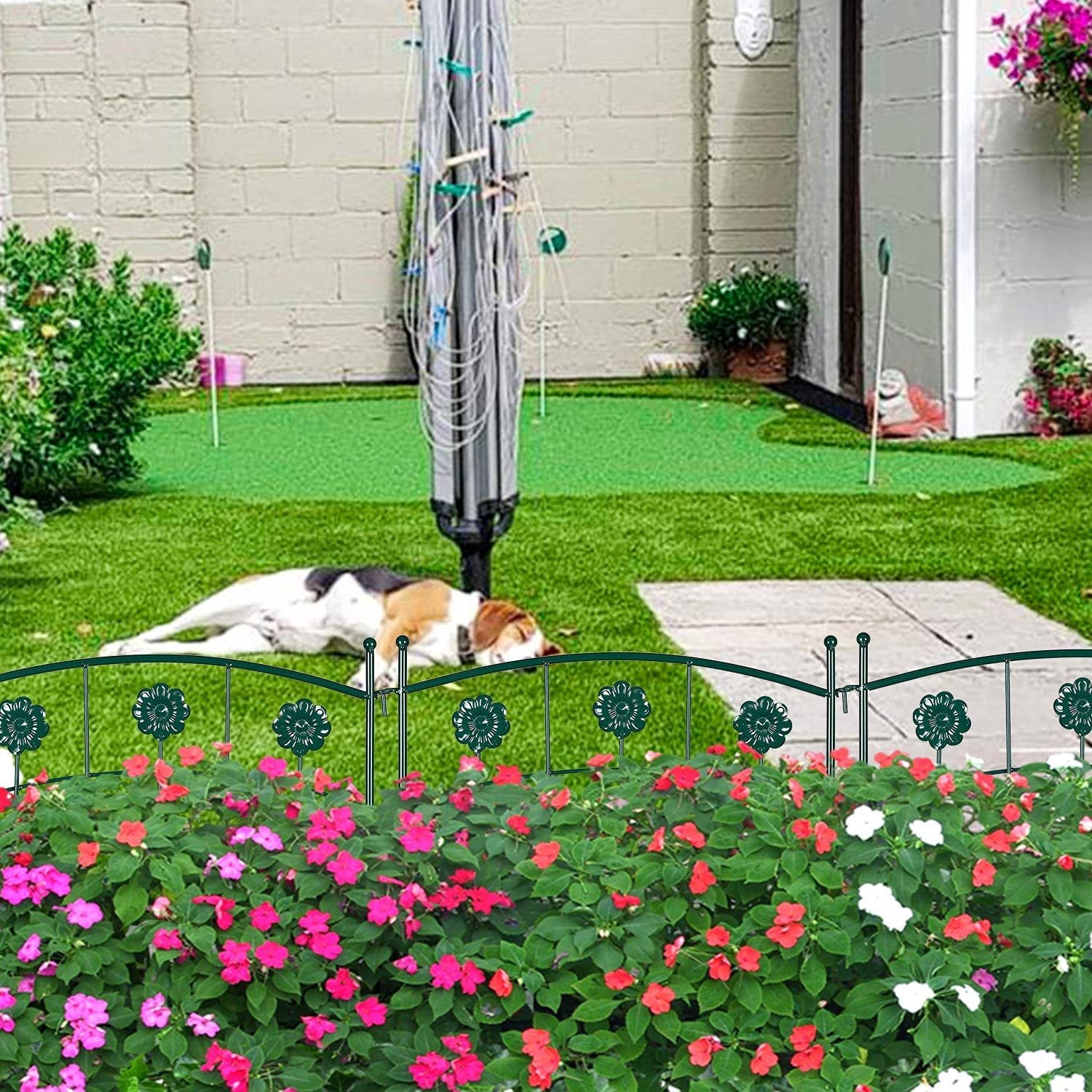 Outdoor Decorative Metal Flower Fence Animal Barrier Green Yard Fence for Dogs