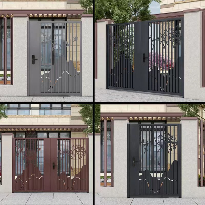 Wrought inserts custom for14ft wrought iron gate with golden paint garden iron gate flower new iron pipe gate design