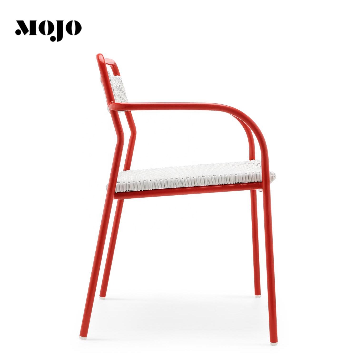 French style outdoor Bistro garden stackable rattan chair stackable metal legs outdoor restaurant hotel dining chairs