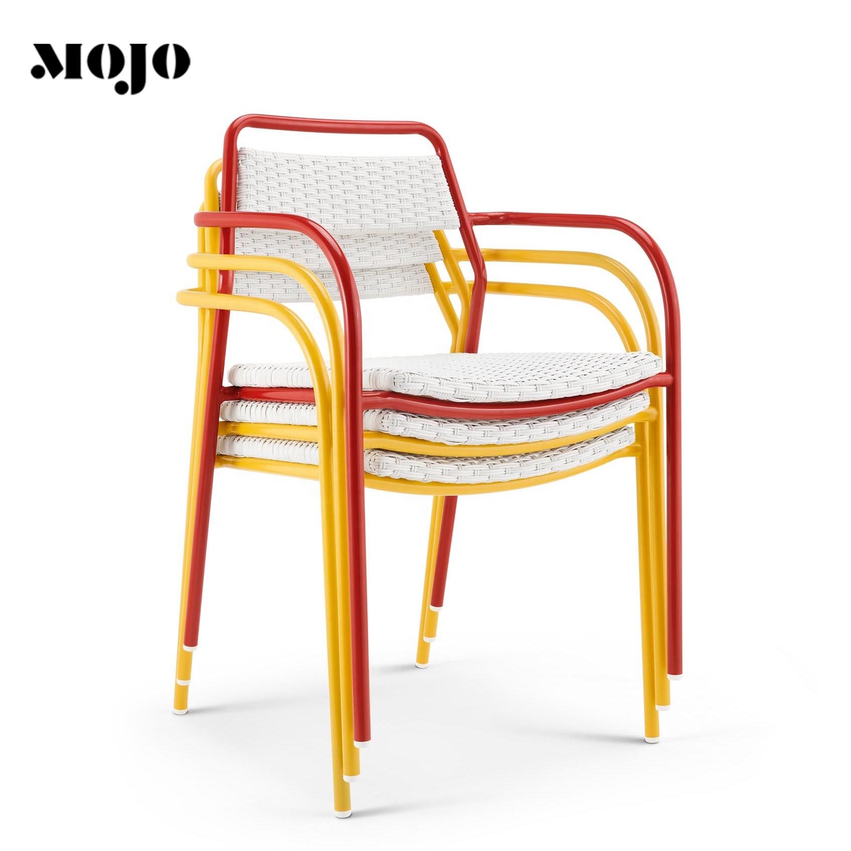 French style outdoor Bistro garden stackable rattan chair stackable metal legs outdoor restaurant hotel dining chairs