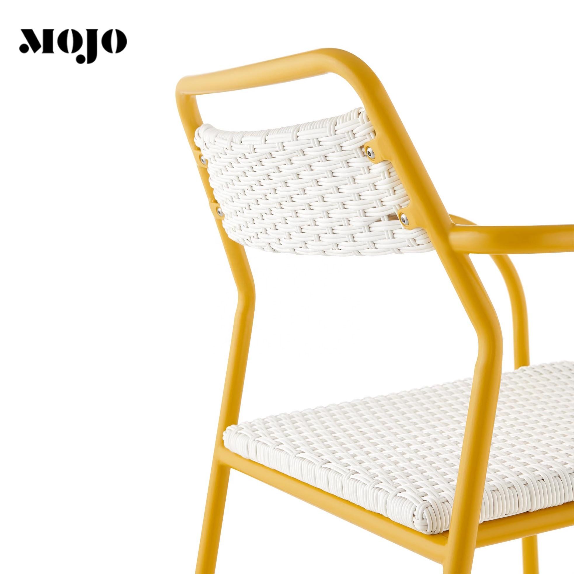 French style outdoor Bistro garden stackable rattan chair stackable metal legs outdoor restaurant hotel dining chairs