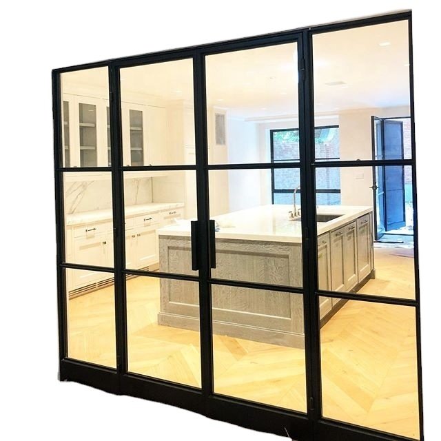 2023 hot selling crittal style hot rolled steel slim system swing doors with grill design for living room