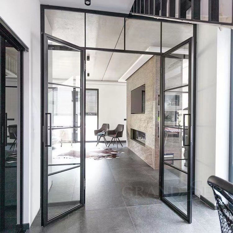 Modern house exterior door double tempered glass door entry wrought iron door design