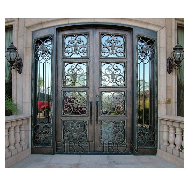 House front door double main door with sidelight wrought iron door for sale