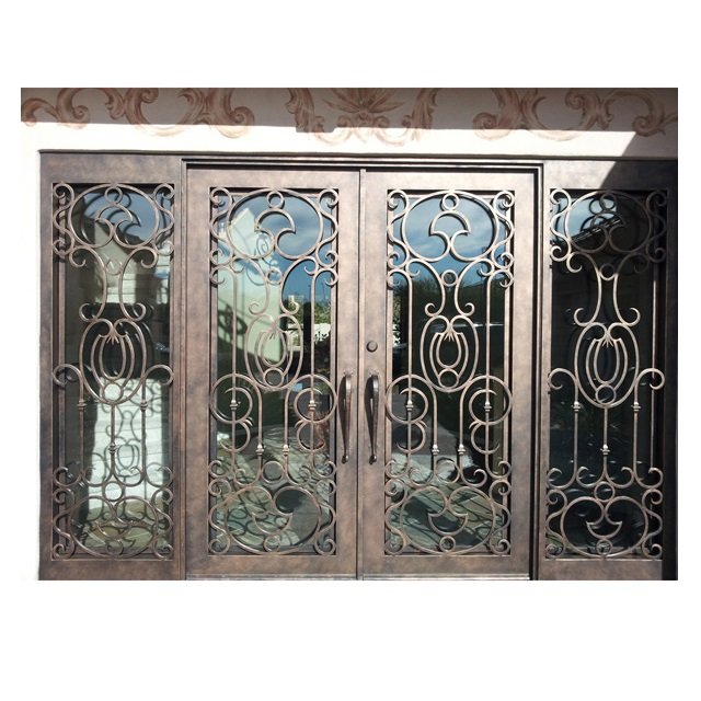House front door double main door with sidelight wrought iron door for sale