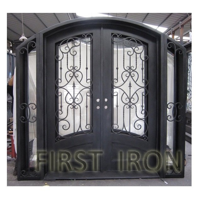 House front door double main door with sidelight wrought iron door for sale