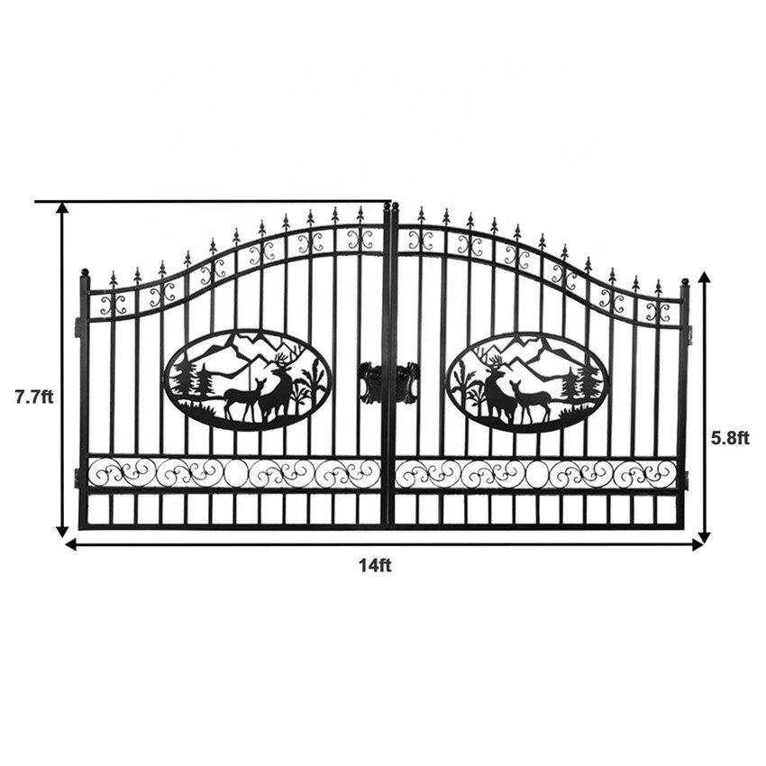 Metal wrought iron decorative gate process double open garden gate simple sliding door wrought iron gate design