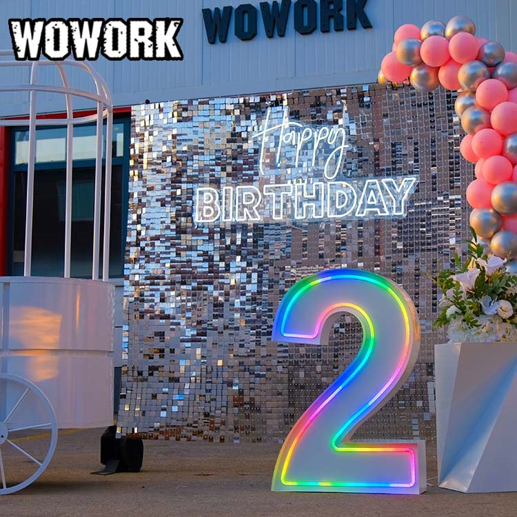 2024 WOWORK 3ft 4ft wedding light decoration Led neon number metal big neon tube marquee letters sign for birthday party event
