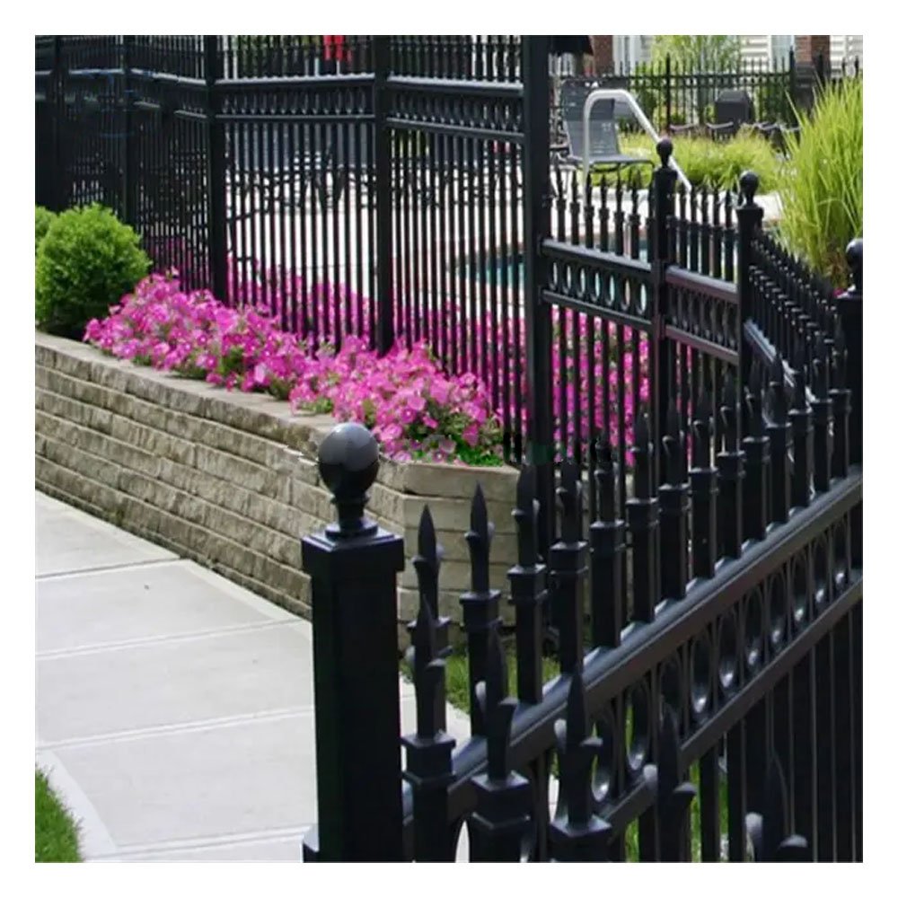 Best selling wrought iron fences and gates for houses garden supplies spear top picket fence panels for outdoor