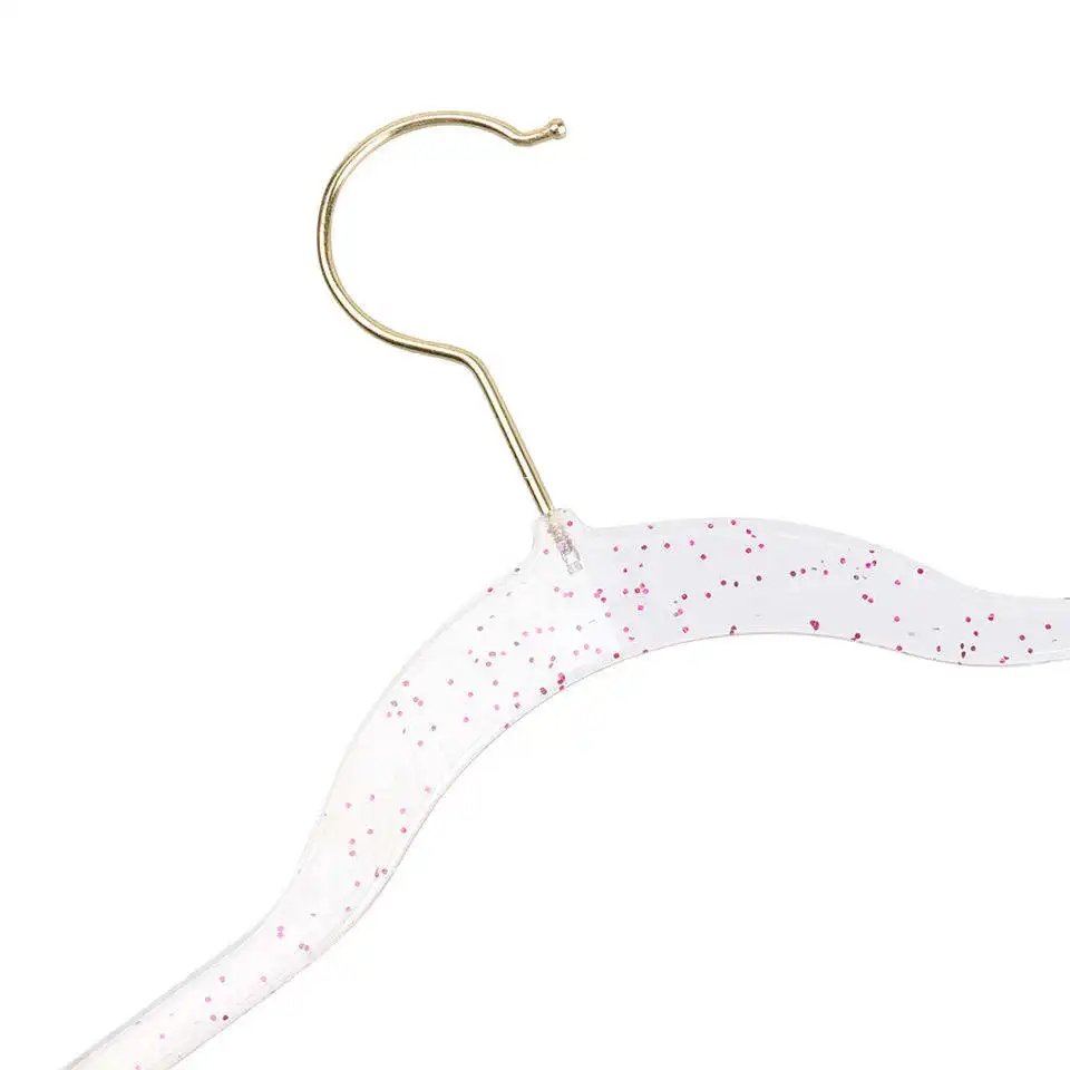 High quality plastic transparent anti slip space saving suit hanger, glittering acrylic gold powder pearl hanger